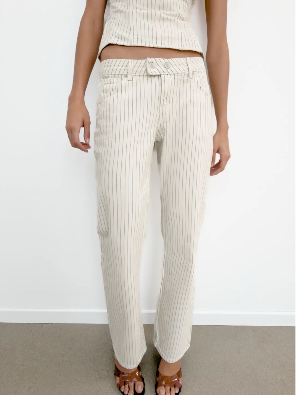 Zara Cream Pinstripe Straight Leg Jeans